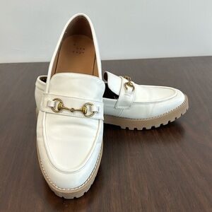 A New Day White Loafers | Gold Buckle Accent | Size 10